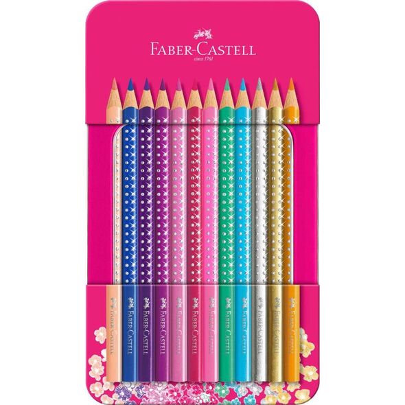 Faber-Castell KREDKI OŁÓWKOWE SPARKLE FABER-CASTELL 12 KOLORÓW OPAKOWANIE METALOWE 10333639 4005402017379