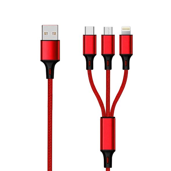 Kabel USB 2GO USB-A - USB-C + microUSB + Lightning 1.5 m Czerwony (797150) 11261260 4010425971508