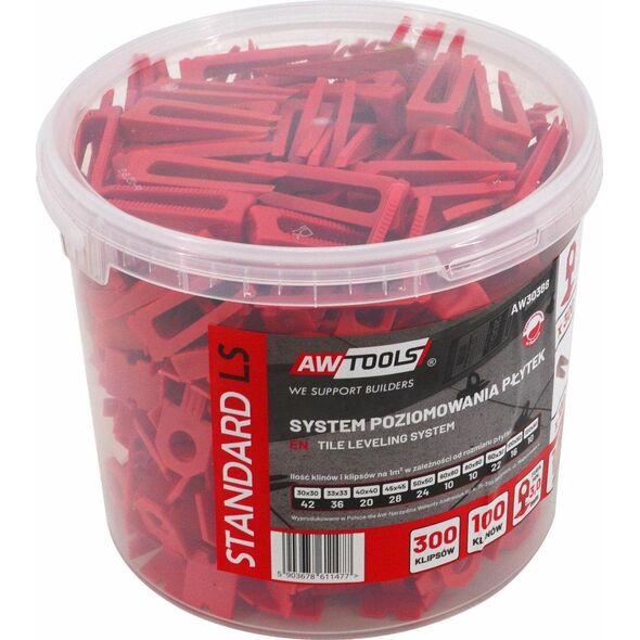 AWTools AWTOOLS SYSTEM POZIOMOWANIA PŁYTEK STANDARD 3,0mm - 7-15mm - KLIPS 300szt. + KLIN 100szt. 11650896 5903678611477