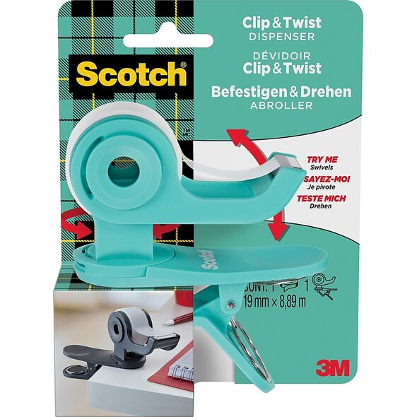 Scotch Dyspenser do taśm SCOTCH® Clip&Twist (C-19-CLIP), w zestawie taśma Magic 19mmx8,89m, zielony 11716113 4054596714984