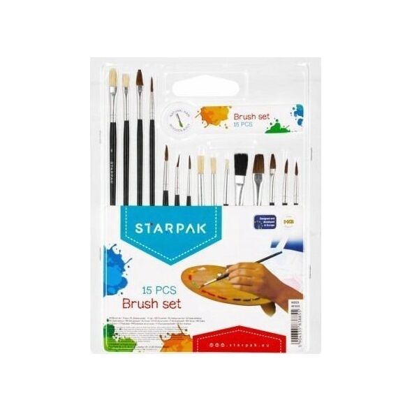 Starpak Pędzle szkolne zestaw 15 szt do farb i kleju 11917642 5904335838855