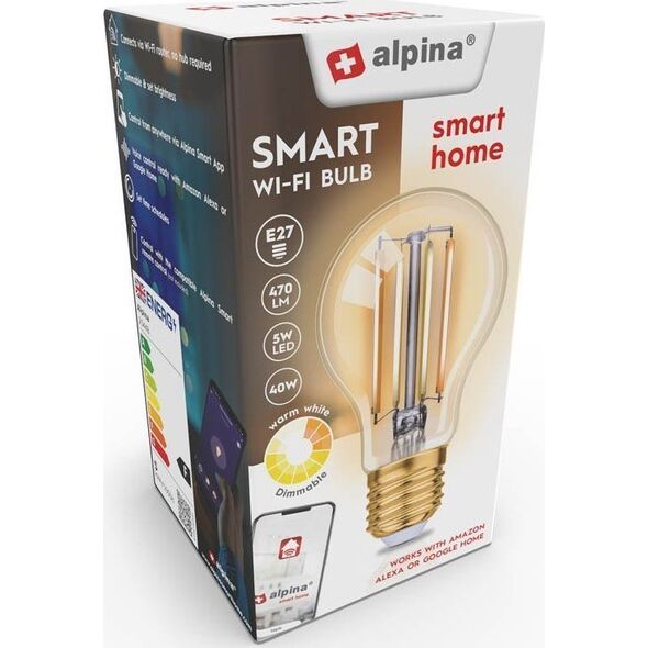 Alpina Alpina - Inteligentna żarówka Wi-Fi trzonek E27 moc 4,9 W kolor biały ciepły 12418790 8711252254487