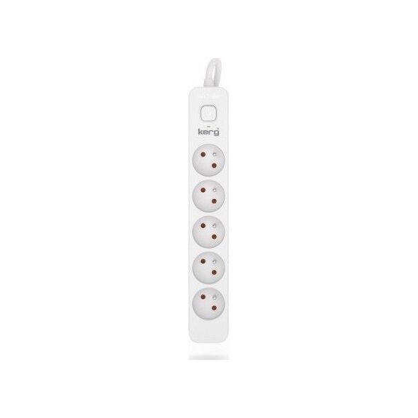 Kerg Przedłużacz KERG z wyłącznikiem-5 gniazd-biało-szary-1,5m-10A-H05VV-F-3x1,0mm2 12613462 5901791150156