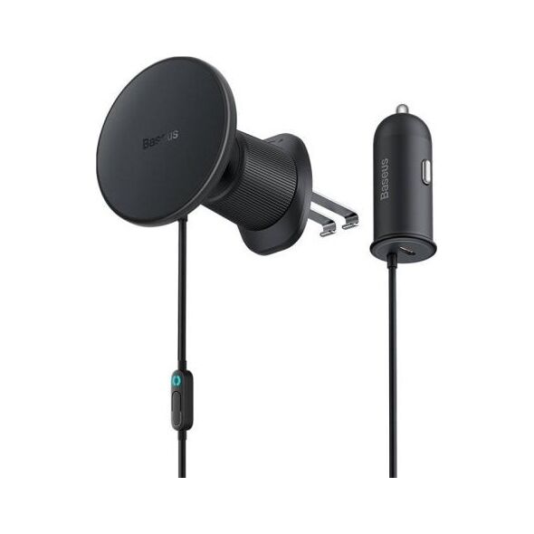 Baseus Magnetyczny uchwyt samochodowy Baseus CW01 do kratki z ładowarką USB-A, 15W + 25W (czarny) 12939378 6932172629588