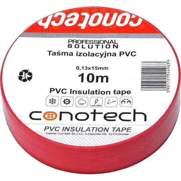 Conotech Taśma izolacyjna czerwona PVC 0,13x15x10m NS 12995266 5901721544963