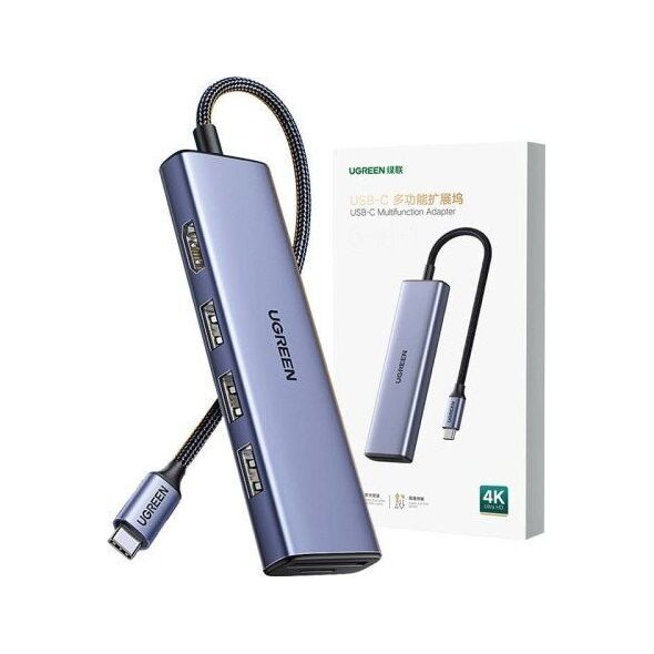 HUB USB Ugreen Adapter HUB UGREEN CM511 USB-C do HDMI, 3x USB-A 3.0, SD/TF 13112845 6941876212620
