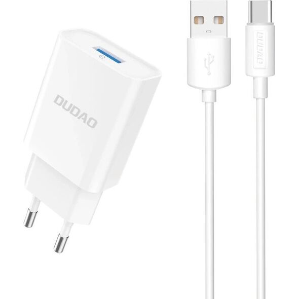 Ładowarka Dudao Ładowarka sieciowa Dudao A4EU USB-A 2.1A - biała + kabel USB-A - USB-C 13252084 6976625331970
