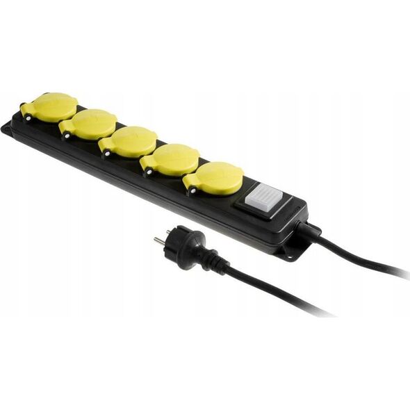 AWTools AWTOOLS PRZEDŁUŻACZ WARSZTATOWY CZARNY 5 GNIAZD 3,0m Z UZIEMIENIEM, WYŁĄCZNIK  IP44 3x1,5mm 13297616 5903678620400