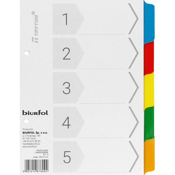 Biurfol Przekładki kartonowe Biurfol A5 5 kart 13431189 5907214876092