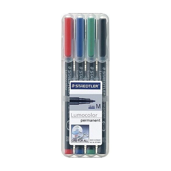 Staedtler Staedtler Lumocolor 317 WP4 marker permanentny Czarny, Niebieski, Zielony, Czerwony 4 szt. 13434563 4007817310380