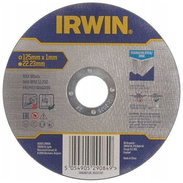 Irwin IRWIN TARCZA DO CIĘCIA STALI NIERDZEWNEJ PŁASKA 125mm x 1,0mm x 22,23mm 13495485 5054905290849