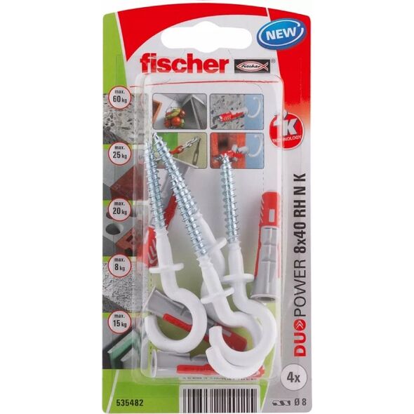 Fischer FISCHER KOŁEK DUOPOWER  8x40 Z HAKIEM OKRĄGŁYM /4szt. BIAŁE 13514097 4048962240115