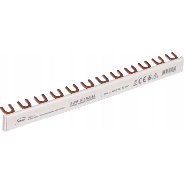 Simet SZYNA PRĄDOWA ŁĄCZENIOWA - WIDEŁKOWA 1-FAZ 63A 12 MOD. PRZEKRÓJ 10MM2 SW1F 10 12M63A 81991006 13579438 5907813234620