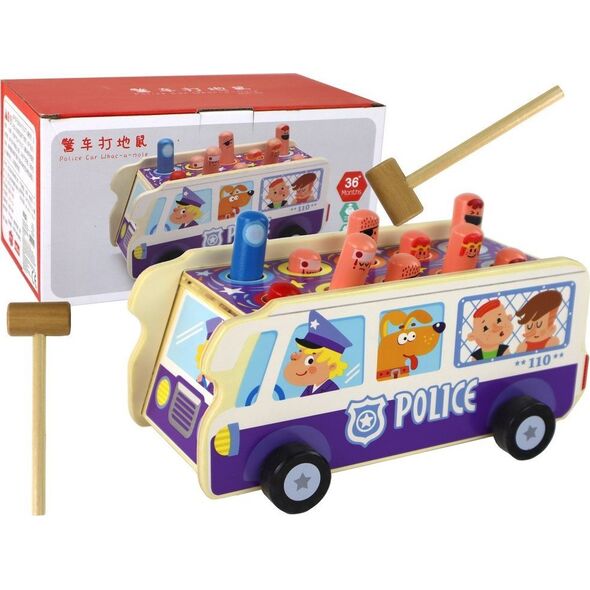 LeanToys Drewniana Gra Zręcznościowa Zbijak Autobus Policyjny 13674406 5904665992142