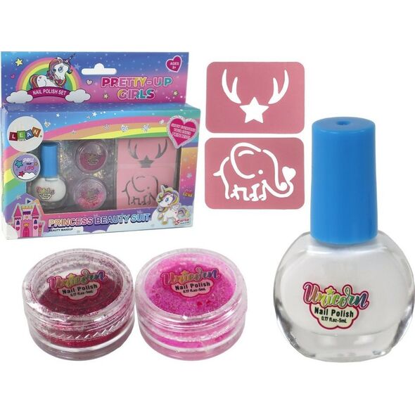 LeanToys Zestaw Piękności Lakiery Do Paznokci Sypki Brokat Szablony 13675400 5905884451007