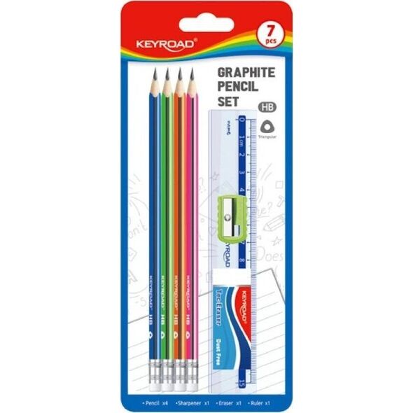 Keyroad Zestaw szkolny KEYROAD Pencil Set HB, 7 elementów, blister, mix kolorów 13757148 6941288711605
