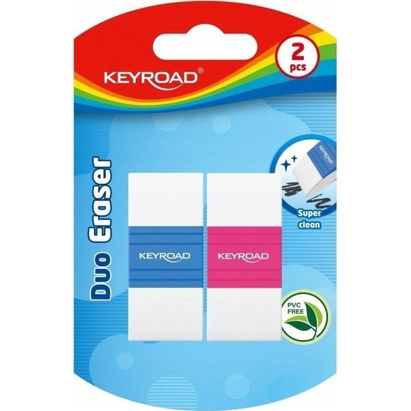 Keyroad Gumka do ścierania KEYROAD, ergonomiczna, dwukolorowa, 2 szt., blister, mix kolorów 13757205 6941288774341