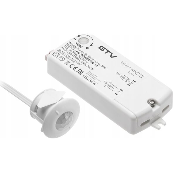 GTV Włącznik GTV AE-WBEZDPIR-10 bezdotykowy pir 230V 250W przewód 2m biały 13929667 5902801032141