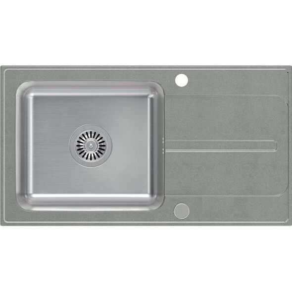 Zlewozmywak Steiner RALPH 111 Fusion GraniteQ silver stone z komorą stalową (780x430x190) z syfonem manualnym i zaślepką 13953844 5904310995931