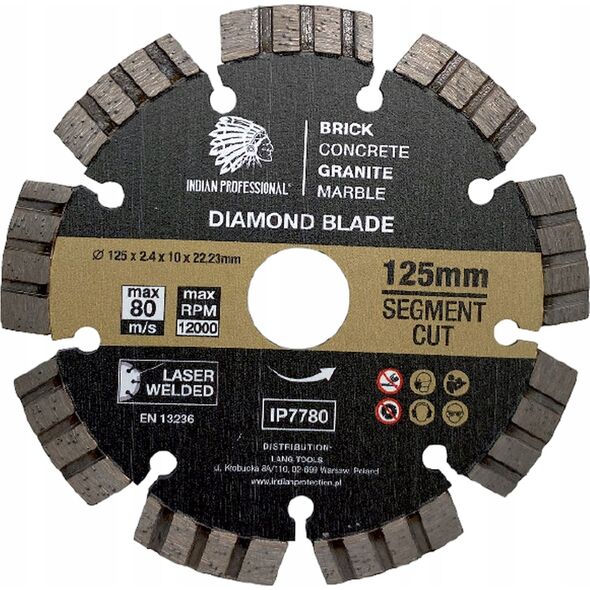 INDIAN PROFESSIONAL TARCZA DIAMENTOWA 125mm SEGMENT TURBO CUT  INDIAN PROFESSIONAL 14060033 5904844524386