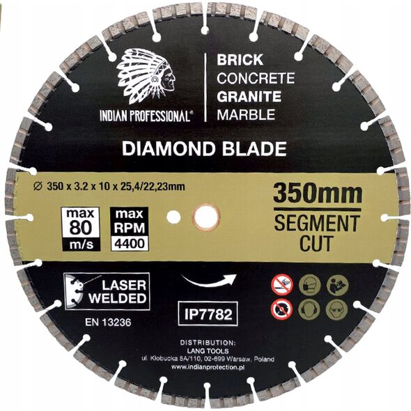 INDIAN PROFESSIONAL TARCZA DIAMENTOWA 350mm SEGMENT TURBO CUT  INDIAN PROFESSIONAL 14060034 5904844524409