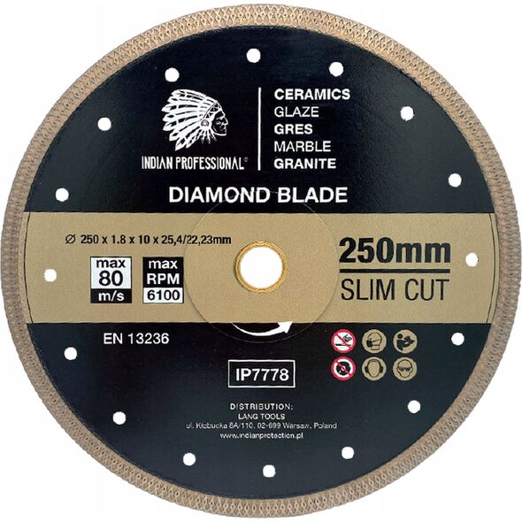 INDIAN PROFESSIONAL TARCZA DIAMENTOWA 250mm SLIM CUT  INDIAN PROFESSIONAL 14060040 5904844524379