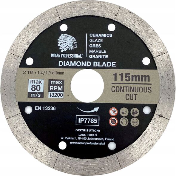 INDIAN PROFESSIONAL TARCZA DIAMENTOWA 115mm x 1,6mm x 22,2mm CONTINUOUS CUT  /INDIAN PROFESSIONAL 14060139 5904844524836