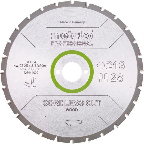 MBG - PIOTR KIŹLIŃSKI METABO PIŁA TARCZOWA HW/CT 216x30x28z    CORDLESS CUT WOOD PROFESSIONAL 14104862 4061792173804
