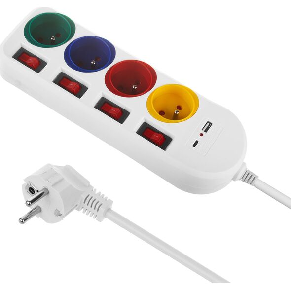 Listwa zasilająca Maclean Listwa zasilająca Maclean, przedłużacz 4 gniazda + USB A / C, z włącznikami, 250VAC/10A, 1.5m, biała, MCE508 W 14143534 5902211135746