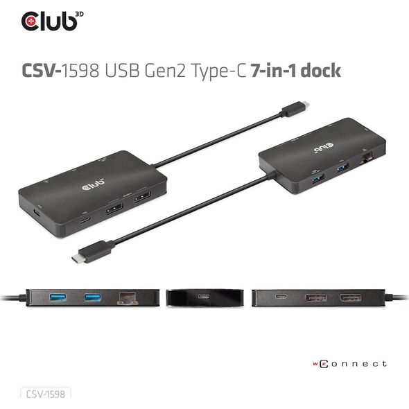 HUB USB Club 3D Club3D USB-7-in1-HUB USB-C > 2xDP/2xUSB/2xUSB-C/RJ45 100W retail