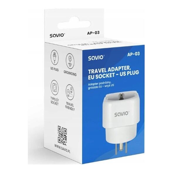 Adapter AV Savio Adapter podróżny, gniazdo EU wtyk US AP-03