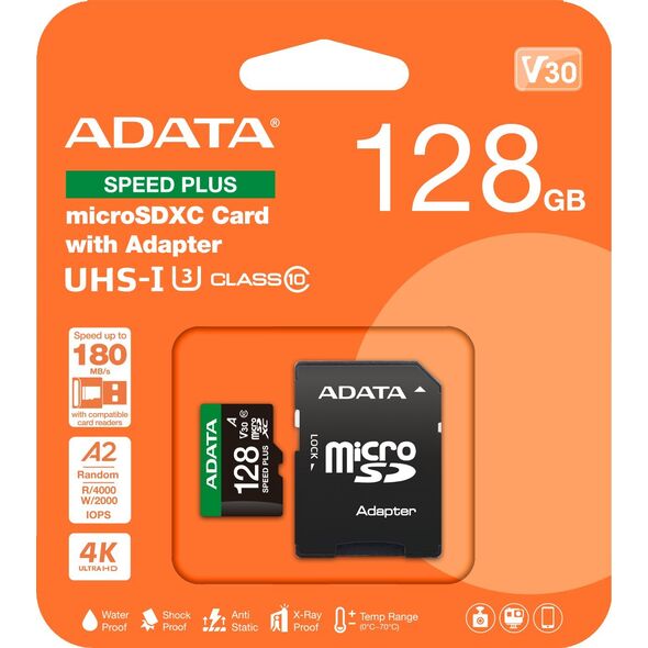 Karta ADATA Speed Plus MicroSDXC 128 GB Class 3 UHS-I/U3 A2 V30 (UD128GUI3V30A2SP-RA1)
