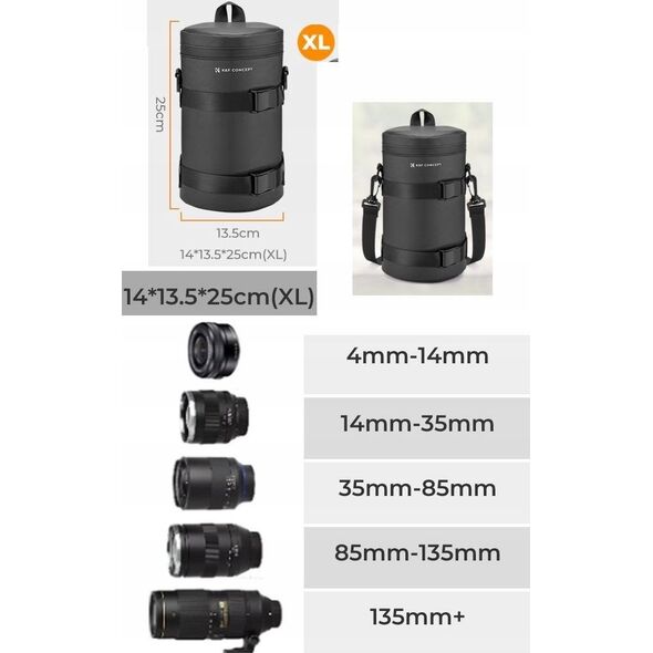 Pokrowiec Kf Pokrowiec Futerał Etui na Obiektyw Lens Wodoodporny 25 x 13,5 cm Gruszka KF / Rozmiar XL /KF13.203
