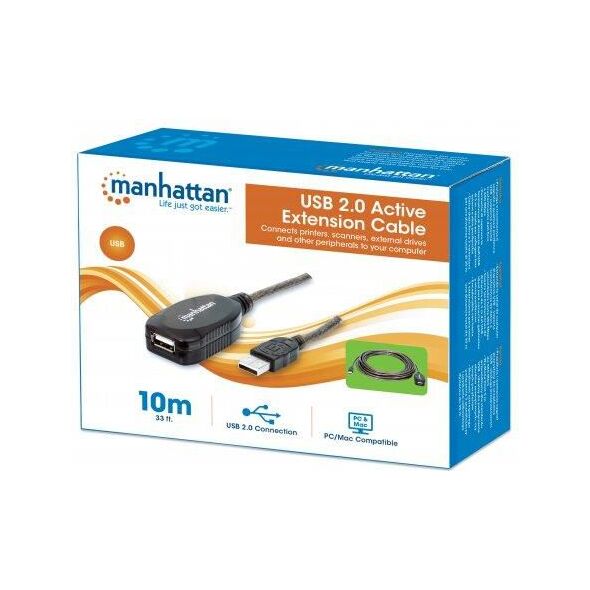 Kabel USB Manhattan USB-A - USB-A 10 m Czarny (150248) 641869 766623150248