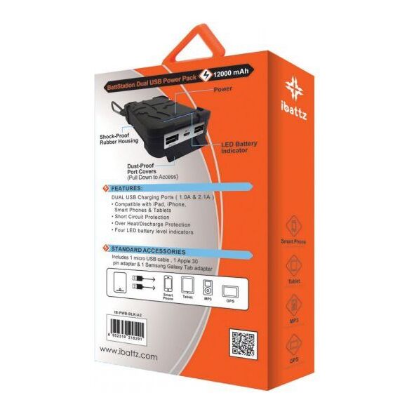 Powerbank iBattz BattSTation Tough Pro 12000mAh Czarno-srebrny 666479 6952319218291