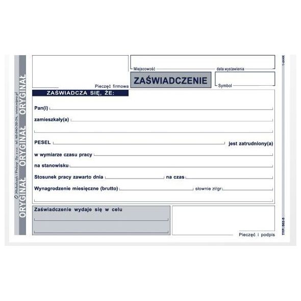 Michalczyk & Prokop Zaświadczenie o zatrudnieniu A6 80 kartek (502-5) 710637 5906858000573