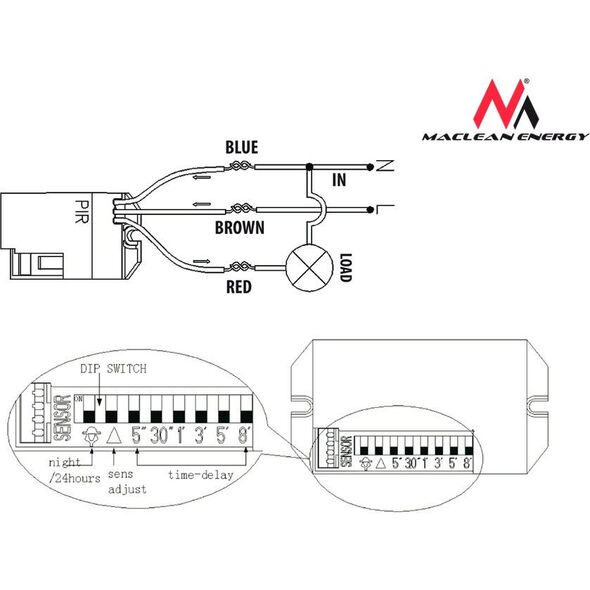 Maclean Czujnik ruchu pir z zew sensorem 800W 360° (MCE32) 718876 5903292802893