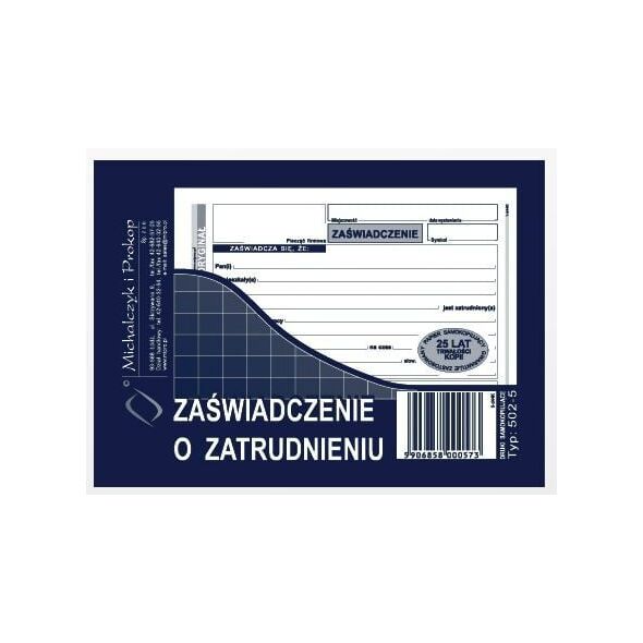 Michalczyk & Prokop Zaświadczenie o zatrudnieniu A6 80 kartek (502-5) 710637 5906858000573