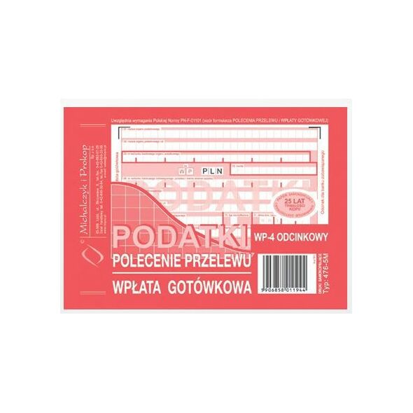 Michalczyk & Prokop Polecenie przelewu 4 odcinkowe A6 80 kartek (476-5) 710602 5906858002584