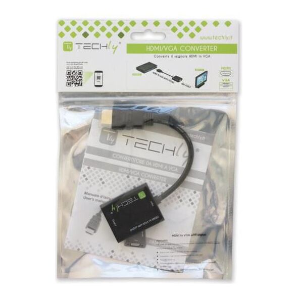 Adapter AV Techly HDMI - D-Sub (VGA) + Jack 3.5mm czarny (306301) 737922 8057685306301