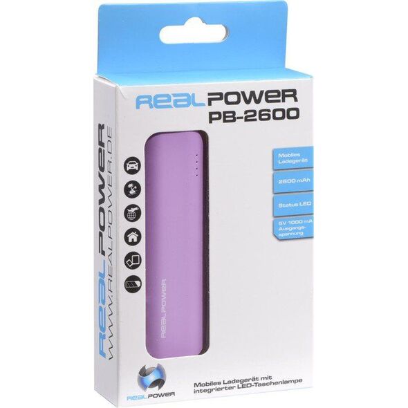 Powerbank Realpower PB-2600 2600mAh Fioletowy 769631 4040895493170