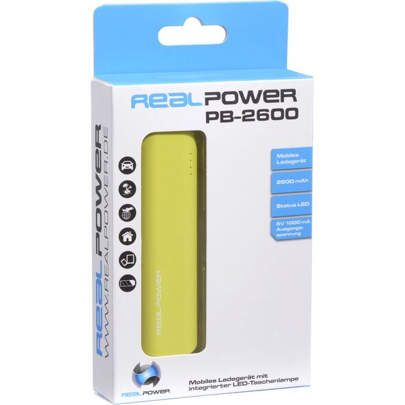 Powerbank Realpower PB-2600 2600mAh Żółty 791539 4040895623638