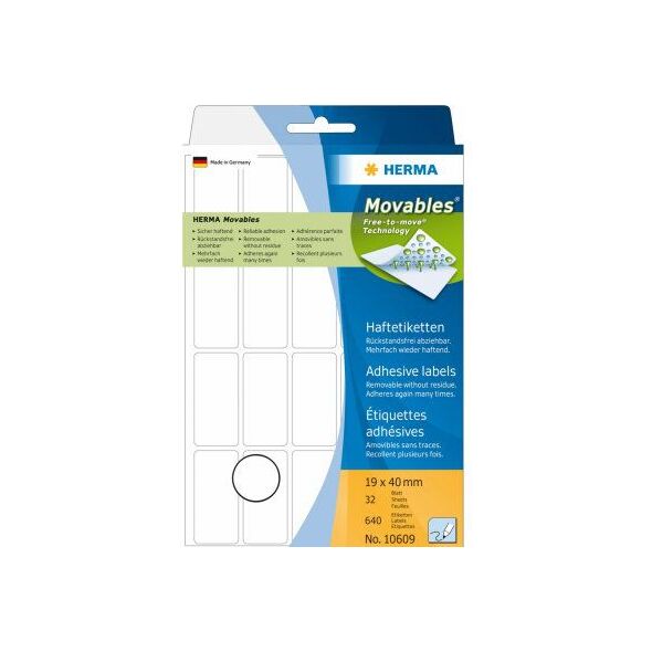 Herma Etykiety samoprzylepne 19x40 mm (10609) 788407 4008705106092