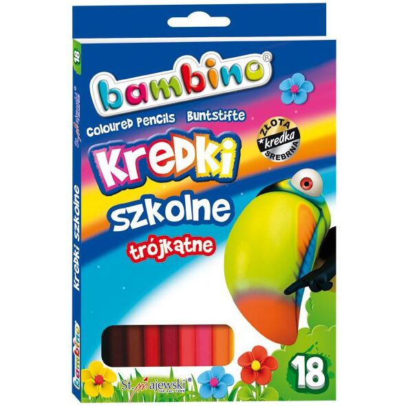 St. Majewski Kredki szkolne trójkątne, 18 kolorów, licencja BAMBINO 878800 5903235002670