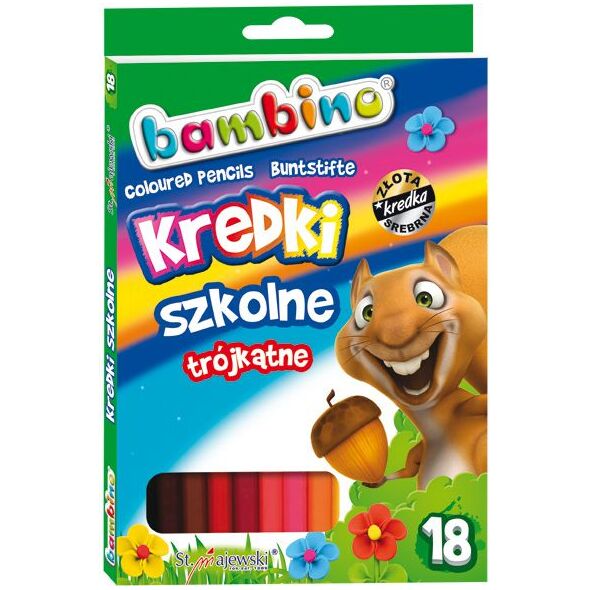 St. Majewski Kredki szkolne trójkątne, 18 kolorów, licencja BAMBINO 878800 5903235002670