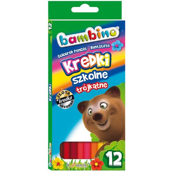 St. Majewski Kredki szkolne trójkątne, 12 kolorów, licencja BAMBINO 878862 5903235002038