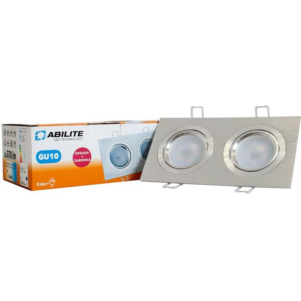 Abilite OPRAWKA+ŻARÓWKA PODWÓJNA SREBRNA KWADRAT ABILITE GU10 B.CIEPŁY kąt św. 120Â° 230V/9,6W (5901583547386) 935905 5901583547386