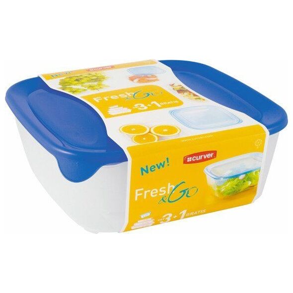 Curver KOMPLET POJEMNIKÓW FRESH&GO 3+1 NIEBIESKI/TRANSPARENTNY 182596 1012579 3253928927028