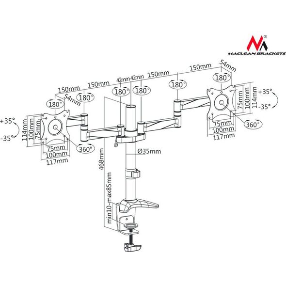 Maclean Uchwyt biurkowy na 2 monitory 13" - 27" (MC-714) 1070466 5902211104186