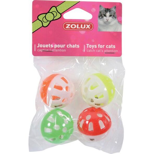 Zolux Zabawki dla kota - zestaw 4 kul z dzwonkami 3 cm 1104546 3336025801320